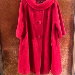 Lili Anne Red Wool mohair Swing Coat with Funnel Collar